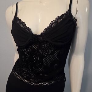 I.AM.GIA Black Floral Velvet Bustier Bra Corset Size S